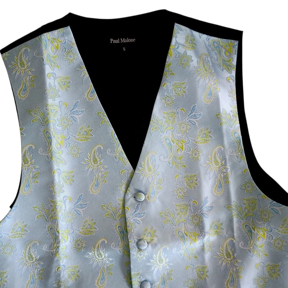 Paul Malone Mens Floral Paisley‎ Formal Tuxedo Vest Waistcoat Light Blue Size S